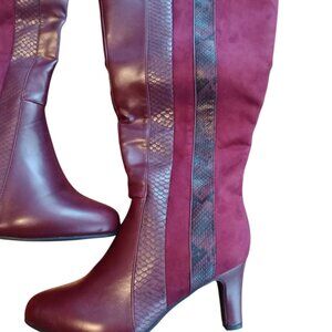Beauty In Boots Ashley Stewart's 8W Red Wine Snake Print Boots